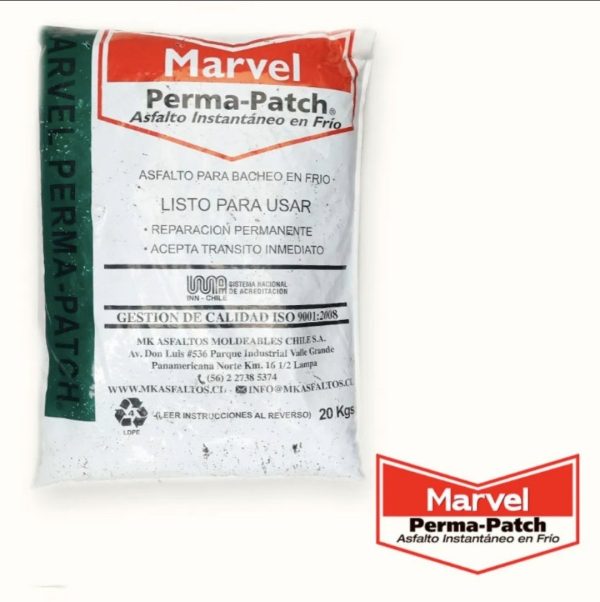 Asfalto en frio formato 20 kilos Marbel perma patch  x750 unidades